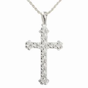 Sterling Silver Plumeria Cross Pendant (Chain Sold Separately)