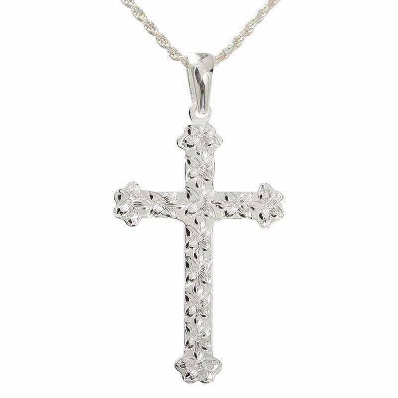 Sterling Silver Plumeria Cross Pendant (Chain Sold Separately)