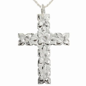 Sterling Silver Plumeria Cross Pendant (Large) (Chain Sold Separately)