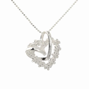 Sterling Silver Plumeria Lei Heart and Plain Heart Pendant (Chain Sold Separately)
