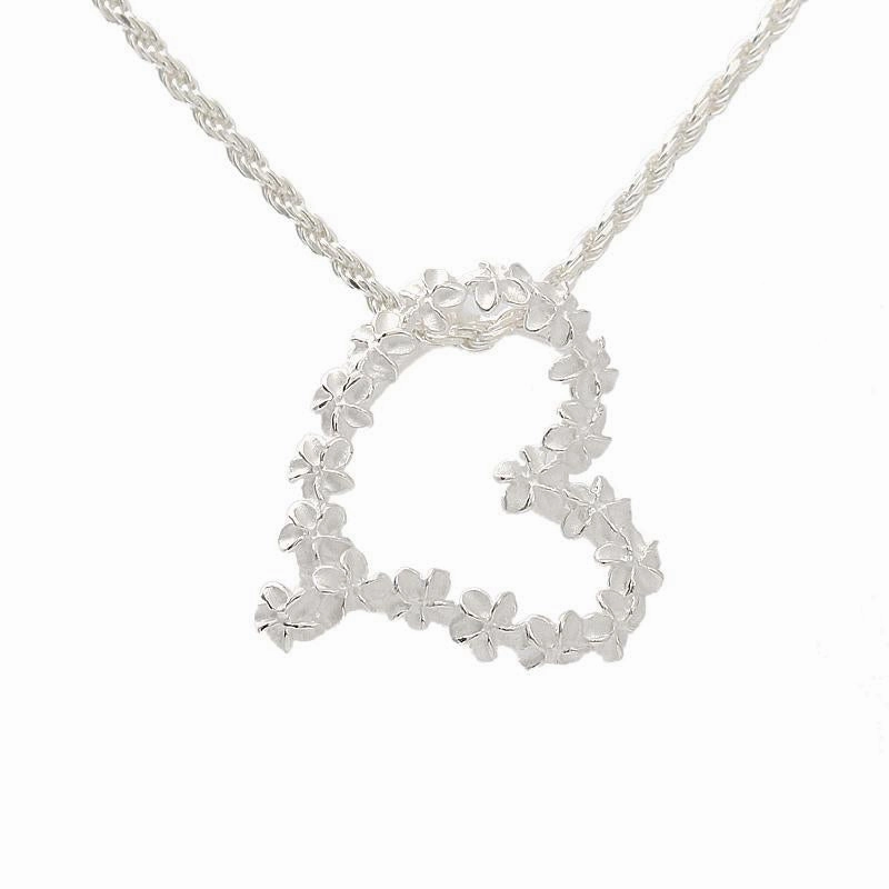 Sterling Silver Plumeria Lei Heart Pendant (Chain Sold Separately)