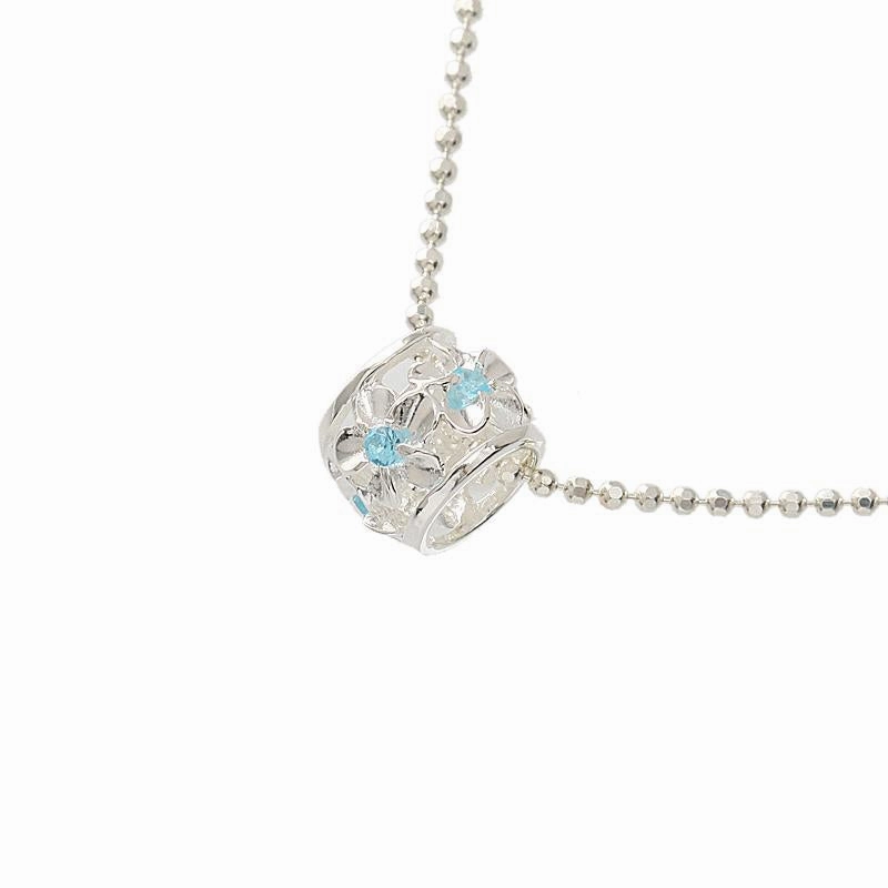 Sterling Silver Plumeria with Blue CZ Barrel Pendant (Chain Sold Separately)