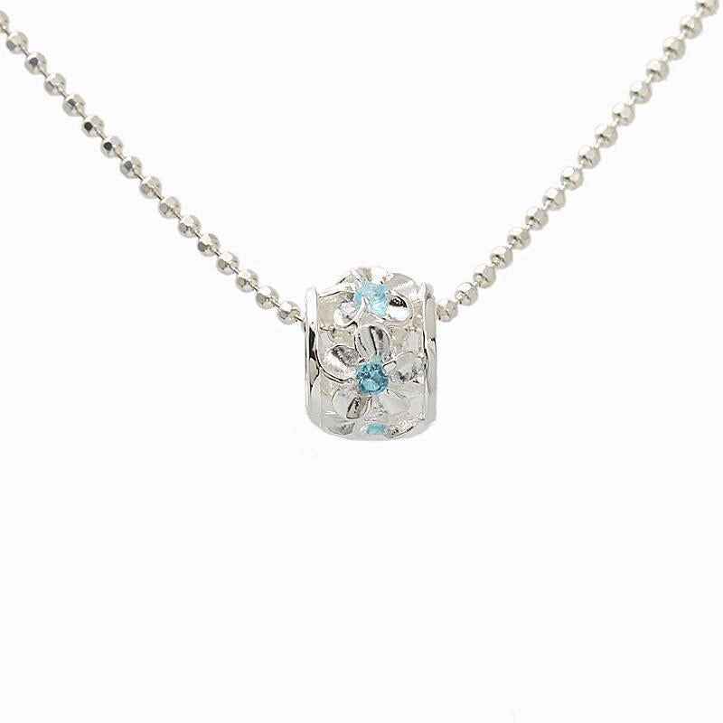 Sterling Silver Plumeria with Blue CZ Barrel Pendant (Chain Sold Separately)