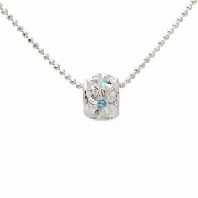 Sterling Silver Plumeria with Blue CZ Barrel Pendant (Chain Sold Separately)