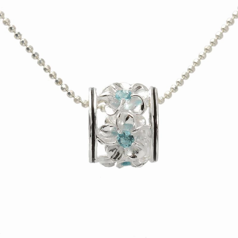 Sterling Silver Plumeria with Blue CZ Black Border Barrel Pendant (Chain Sold Separately)