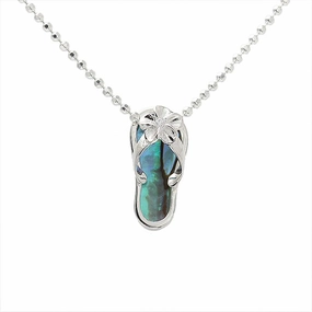 Sterling Silver Plumeria with CZ Abalone Shell Slipper Small Pendant (Chain Sold Separately)