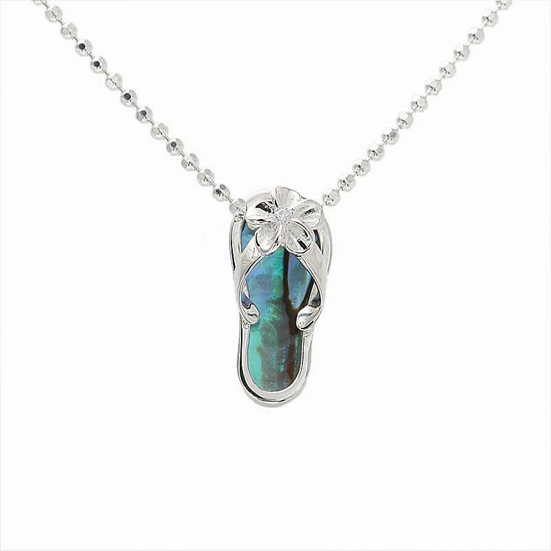 Sterling Silver Plumeria with CZ Abalone Shell Slipper Small Pendant (Chain Sold Separately)