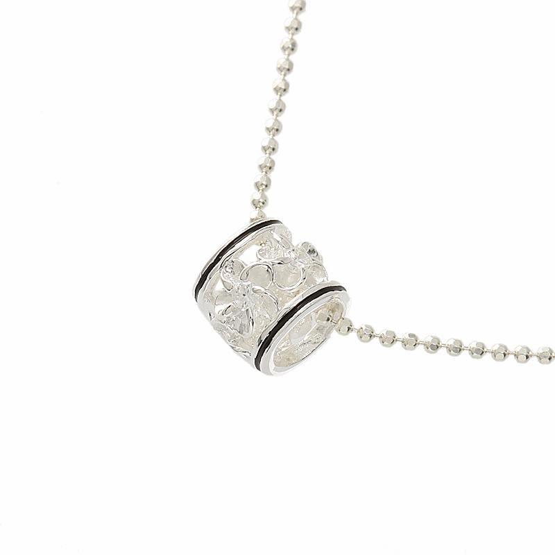 Sterling Silver Plumeria with CZ Black Border Barrel Pendant (Chain Sold Separately)