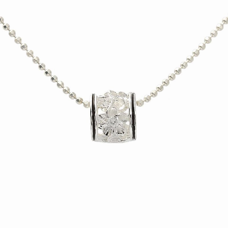 Sterling Silver Plumeria with CZ Black Border Barrel Pendant (Chain Sold Separately)
