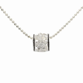 Sterling Silver Plumeria with CZ Black Border Barrel Pendant (Chain Sold Separately)