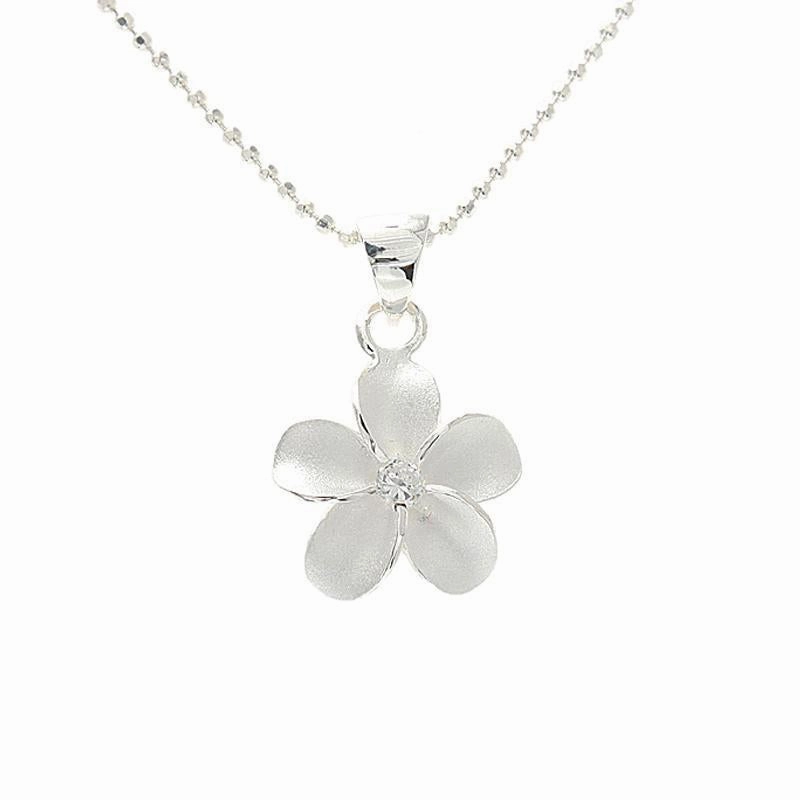Sterling Silver Plumeria with CZ Sandblast Finish Pendant (S/M/L/XL) (Chain Sold Separately)