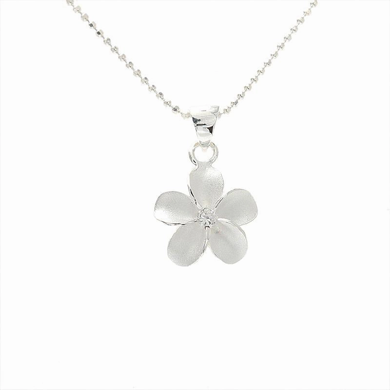 Sterling Silver Plumeria with CZ Sandblast Finish Pendant (S/M/L/XL) (Chain Sold Separately)