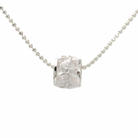 Sterling Silver Plumeria with CZ Sandblasted Barrel Pendant (Chain Sold Separately)
