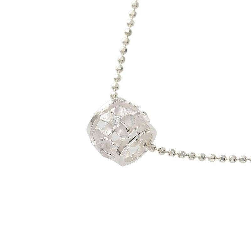 Sterling Silver Plumeria with CZ Sandblasted Barrel Pendant (Chain Sold Separately)