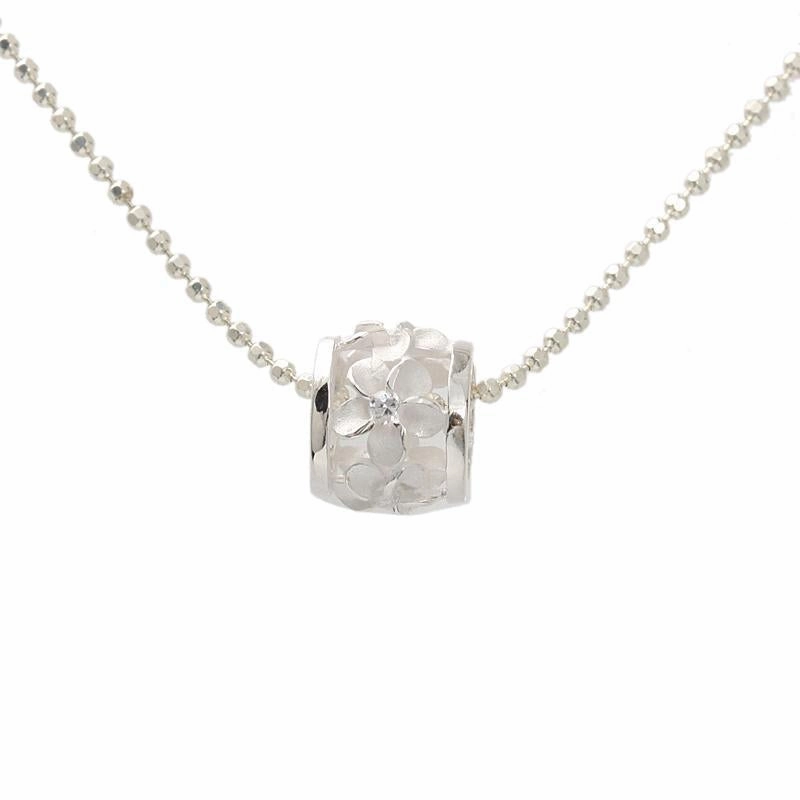 Sterling Silver Plumeria with CZ Sandblasted Barrel Pendant (Chain Sold Separately)