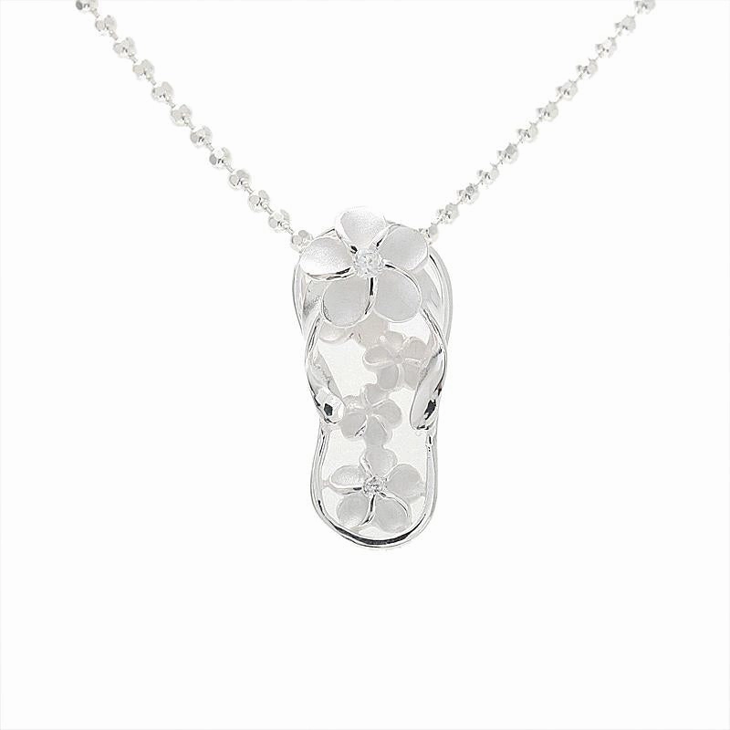 Sterling Silver Plumeria with CZ Slipper Pendant (Chain Sold Separately)