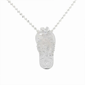 Sterling Silver Plumeria with CZ Strap Hawaiian Scroll Slipper Pendant (Chain Sold Separately)