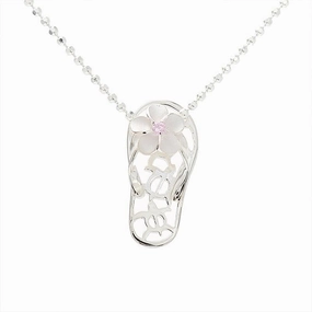 Sterling Silver Plumeria with Pink CZ 3 Honu (Hawaiian Turtle) Slipper Pendant (Chain Sold Separately)