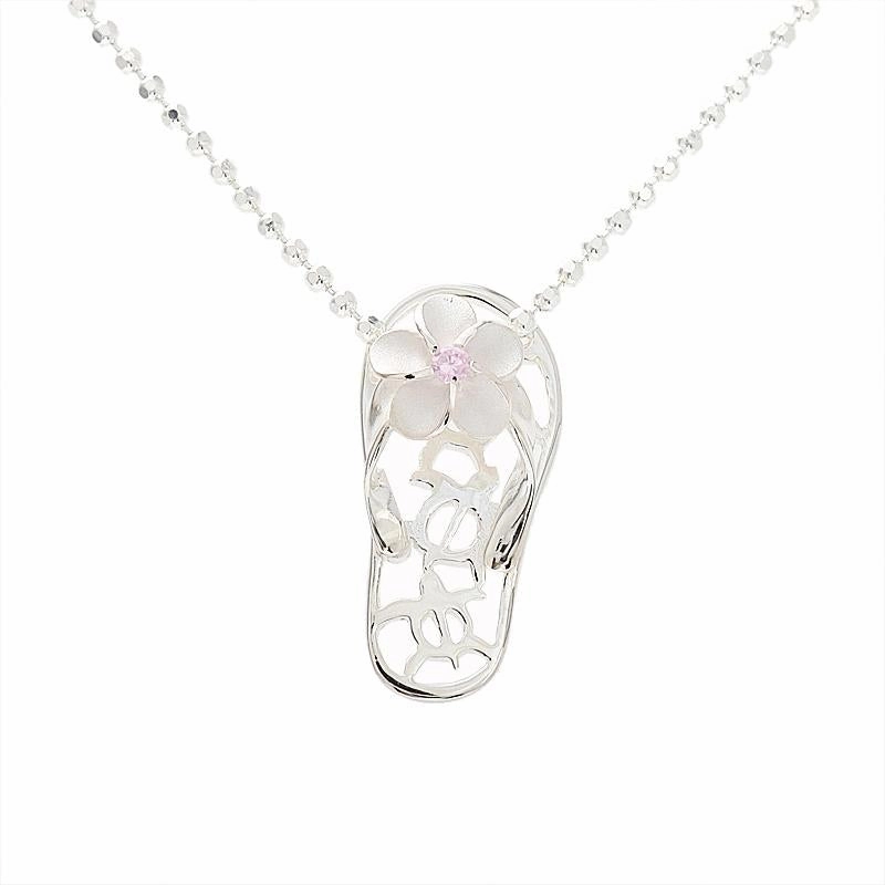 Sterling Silver Plumeria with Pink CZ 3 Honu (Hawaiian Turtle) Slipper Pendant (Chain Sold Separately)