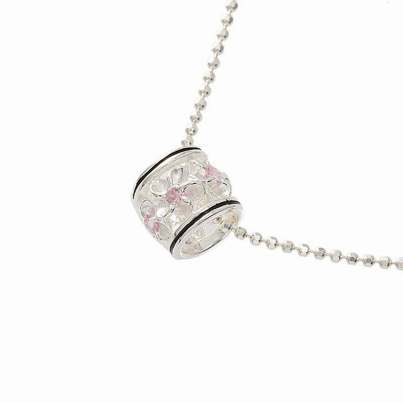 Sterling Silver Plumeria with Pink CZ Black Border Barrel Pendant (Chain Sold Separately)