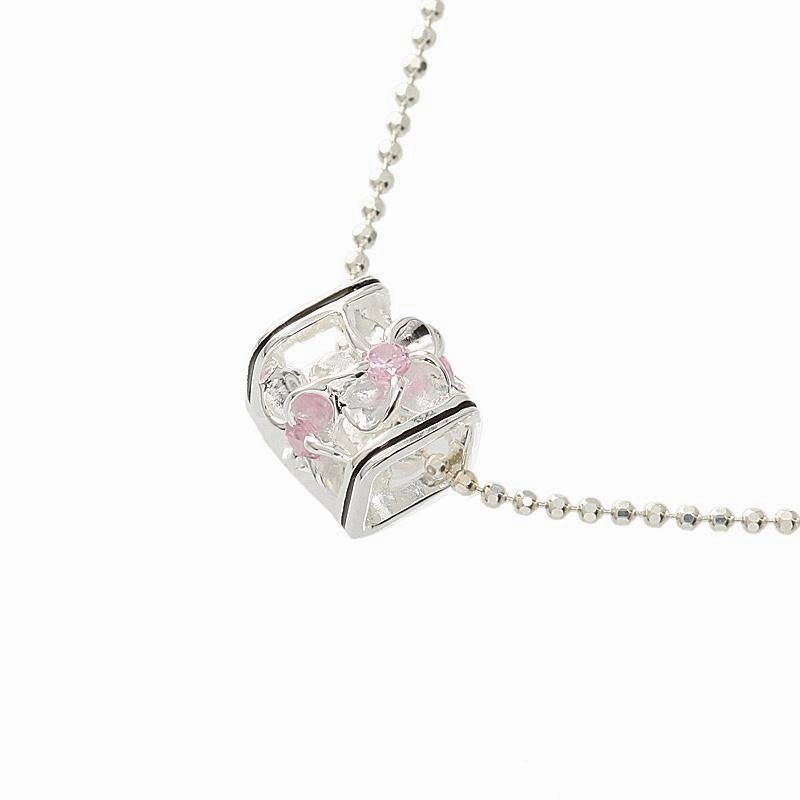 Sterling Silver Plumeria with Pink CZ Black Border Cube Pendant (S/M) (Chain Sold Separately)