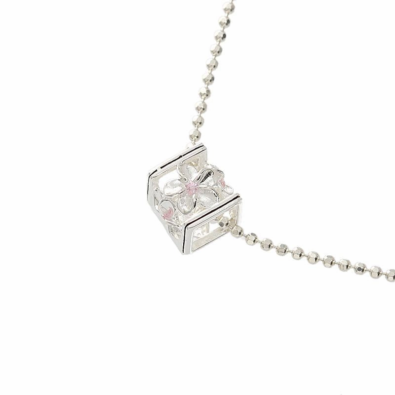 Sterling Silver Plumeria with Pink CZ Black Border Cube Pendant (S/M) (Chain Sold Separately)