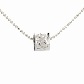 Sterling Silver Plumeria with Pink CZ Black Border Cube Pendant (S/M) (Chain Sold Separately)