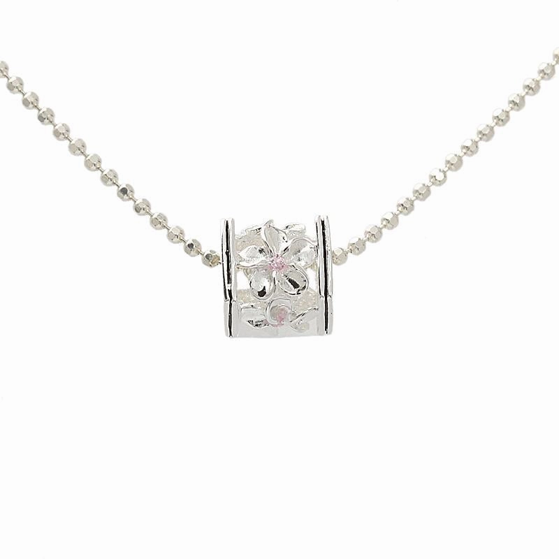 Sterling Silver Plumeria with Pink CZ Black Border Cube Pendant (S/M) (Chain Sold Separately)