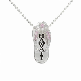 Sterling Silver Plumeria with Pink CZ Black Enamel HAWAII Slipper Pendant (Chain Sold Separately)