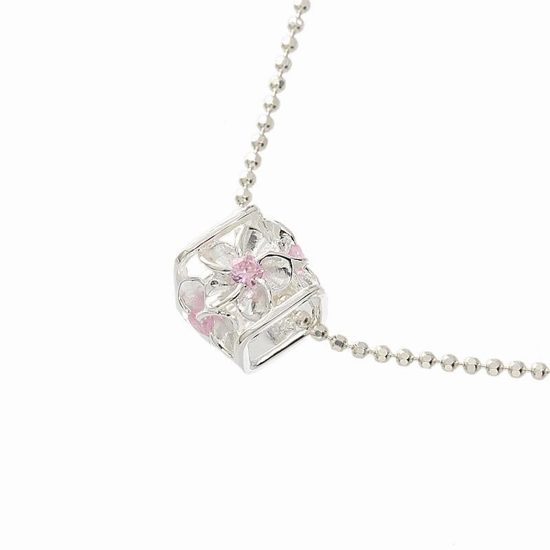 Sterling Silver Plumeria with Pink CZ Cube Pendant (Chain Sold Separately)