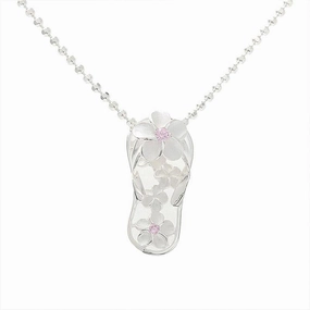Sterling Silver Plumeria with Pink CZ Slipper Pendant (Chain Sold Separately)