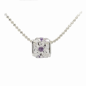 Sterling Silver Plumeria with Purple CZ Cube Pendant (Chain Sold Separately)