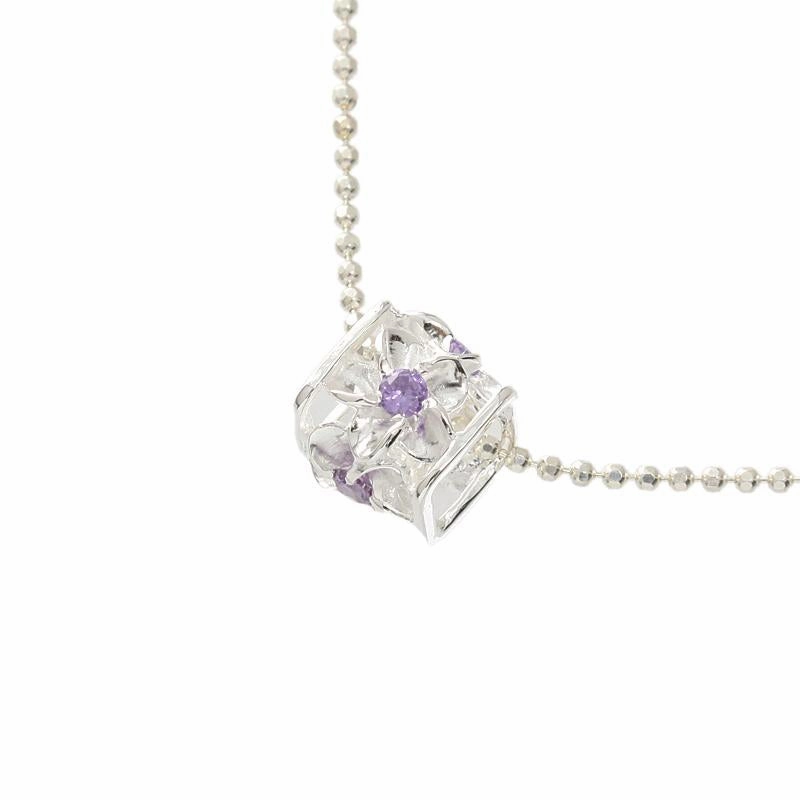 Sterling Silver Plumeria with Purple CZ Cube Pendant (Chain Sold Separately)