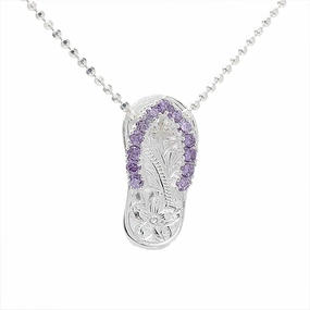 Sterling Silver Purple CZ Strap Hawaiian Scroll Slipper Pendant (Chain Sold Separately)
