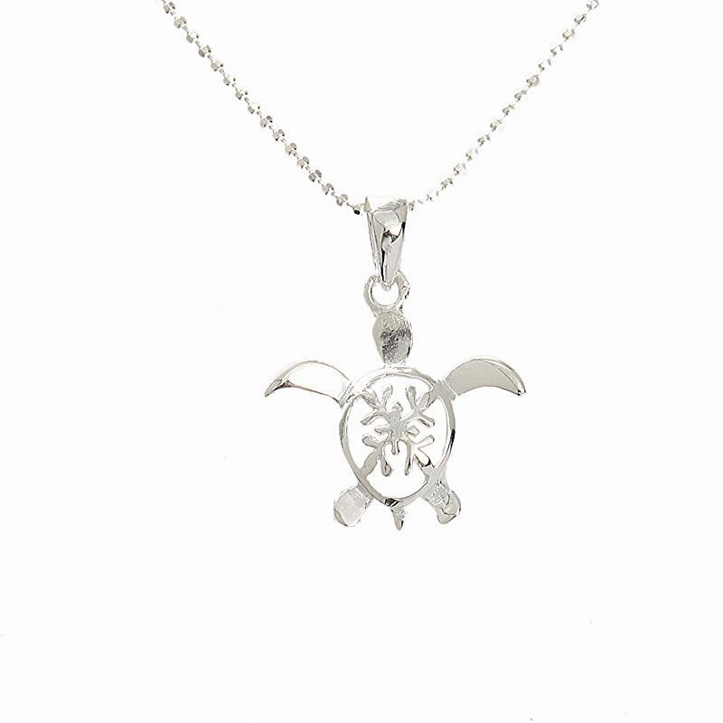 Sterling Silver Quilt in Honu (Hawaiian Turtle) Pendant (Chain Sold Separately)