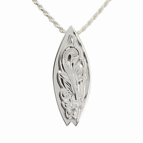 Sterling Silver Raised Hawaiian Scroll Surfboard Pendant (Chain Sold Separately)