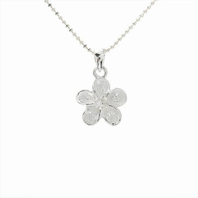Sterling Silver Raised Plumeria with CZ Sandblast Finish Pendant (S/M/L) (Chain Sold Separately)