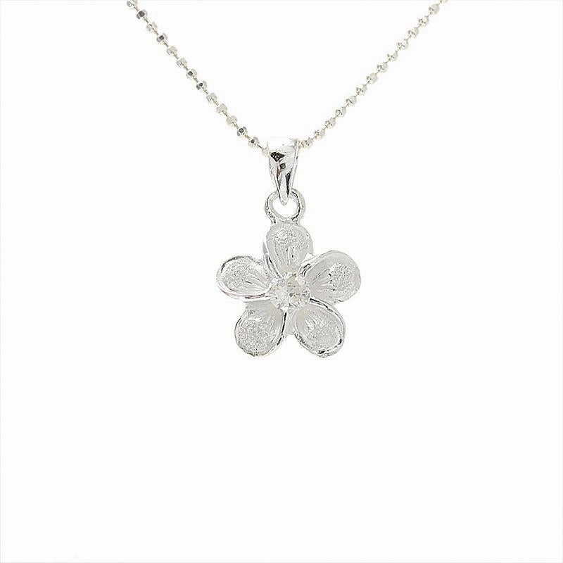 Sterling Silver Raised Plumeria with CZ Sandblast Finish Pendant (S/M/L) (Chain Sold Separately)
