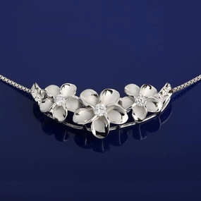 Sterling Silver Rhodium Plated 3 Plumeria Slider Pendant (Chain Sold Separately)