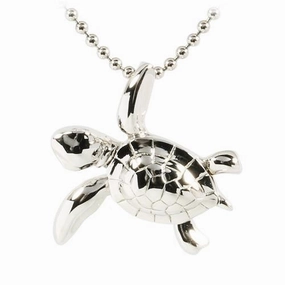 Sterling Silver Rhodium Plated Honu (Hawaiian Turtle) Pendant (Chain Sold Separately)