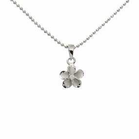Sterling Silver Rhodium Plated Plumeria with CZ Pendant (8-45mm) (Chain Sold Separately)