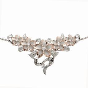 Sterling Silver Rhodium Two-Tone Pink Gold Plated 5 Plumeria with CZ Slider Pendant (Chain Sold Separately)