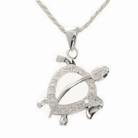 Sterling Silver Right Side Honu (Hawaiian Turtle) with CZ Pendant (Chain Sold Separately)