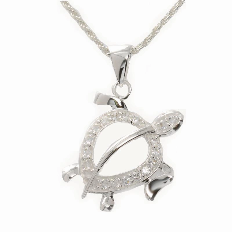 Sterling Silver Right Side Honu (Hawaiian Turtle) with CZ Pendant (Chain Sold Separately)