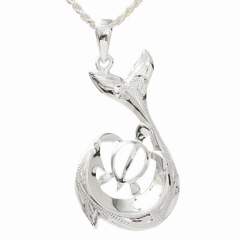 Sterling Silver Scroll Honu (Hawaiian Turtle) Fish Hook Pendant (Chain Sold Separately)