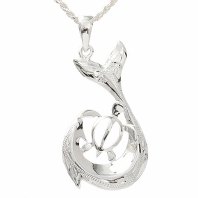 Sterling Silver Scroll Honu (Hawaiian Turtle) Fish Hook Pendant (Chain Sold Separately)