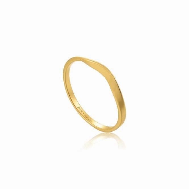 Sterling Silver Shiny Gold Plated Modern Curve Ring R002-03G