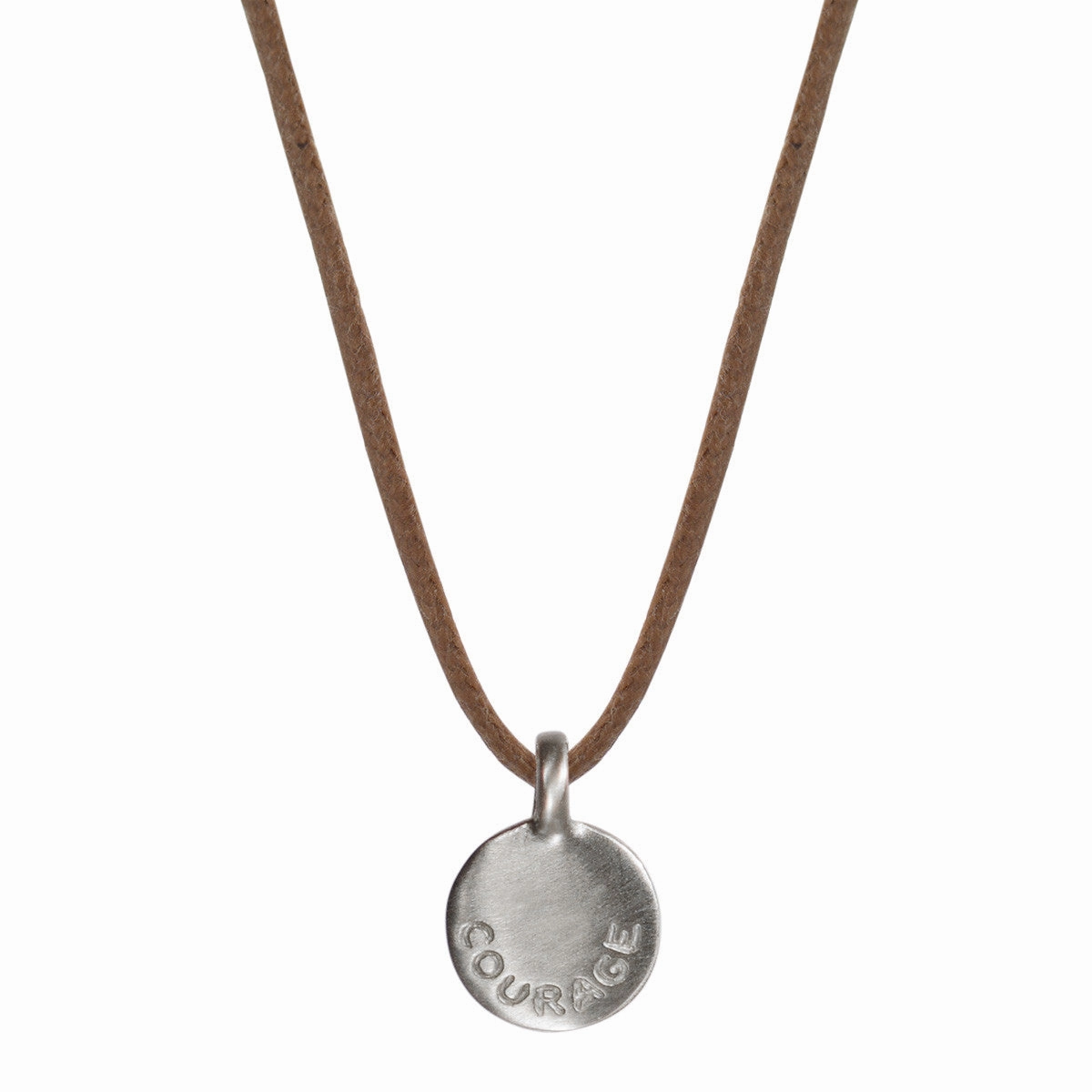 Sterling Silver Small Courage Pendant on Natural Cord
