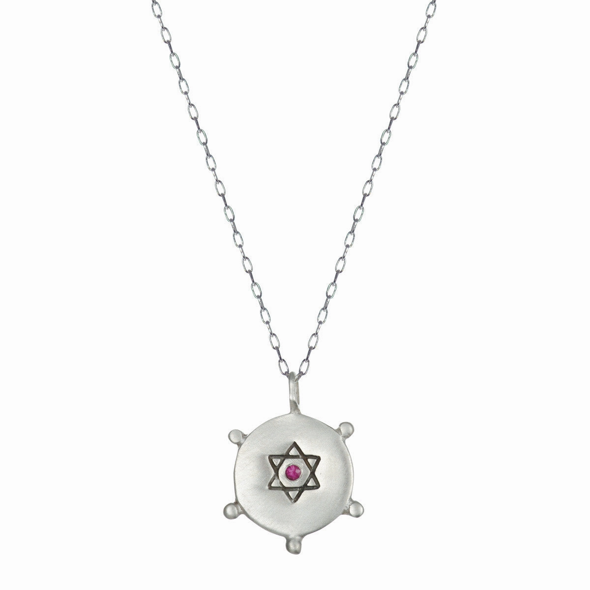 Sterling Silver Small Star of David Pendant with Ruby