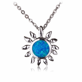 Sterling Silver Sunflower with Opal Inlaid Pendant (Chain Sold Separately)
